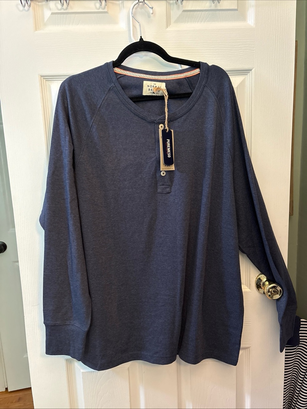 The Normal Brand Indigo Henley Tee with Orange Trim